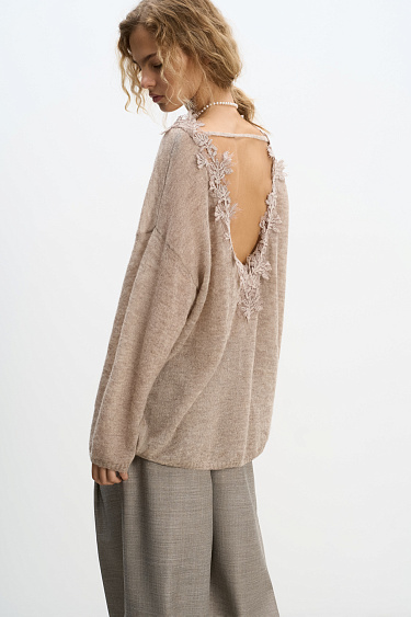 Merino wool jumper with lace - BRUSNIKA Women Clothes