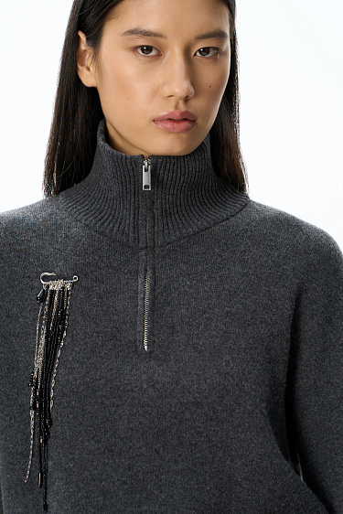Jumper with a stand collar and a zippe - BRUSNIKA Women Clothes