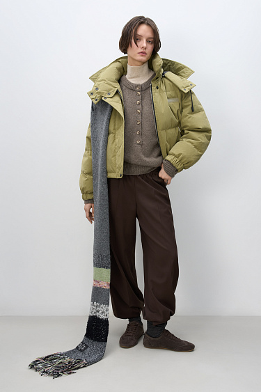 Down jacket with a stand-up collar and zippered hood - BRUSNIKA Women Clothes