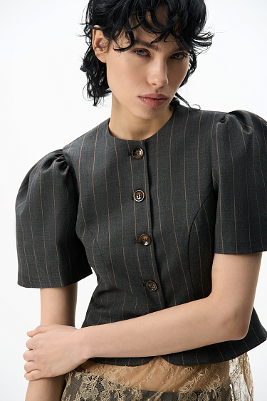 Striped jacket with puffed sleeves - BRUSNIKA Women Clothes