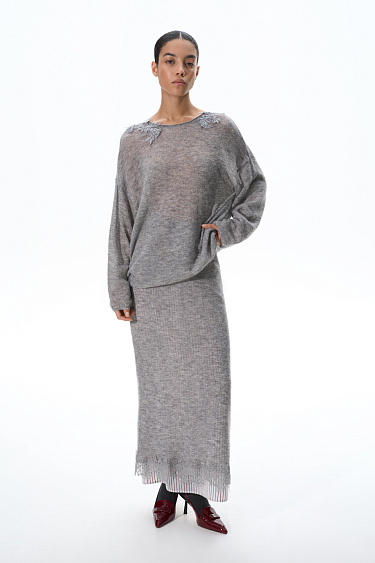Maxi skirt of merino wool with lace - BRUSNIKA Women Clothes