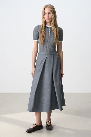 Midi skirt with diagonal pleats - BRUSNIKA Women Clothes