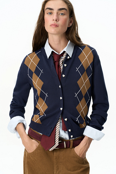 Argyle patterned cardigan - BRUSNIKA Women Clothes