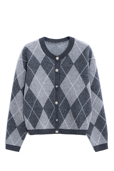 Cashmere cardigan with an Argyle pattern - BRUSNIKA Women Clothes