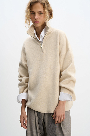 Jumper with a stand collar and a zippe - BRUSNIKA Women Clothes