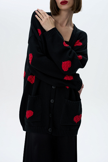 Knitted cardigan with hearts - BRUSNIKA Women Clothes