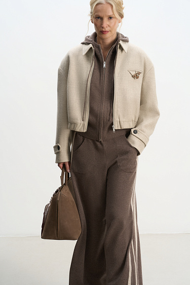 wool bomber jacket with a turn‑down collar - BRUSNIKA Women Clothes