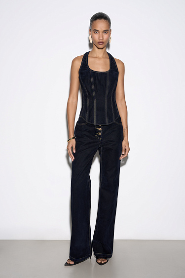Denim corset with velvet effect - BRUSNIKA Women Clothes