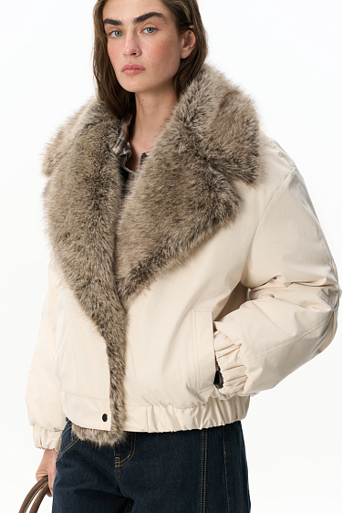 Down jacket with a fur collar - BRUSNIKA Women Clothes