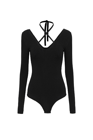 Bodysuit with cut-out and ribbon tie - BRUSNIKA Women Clothes