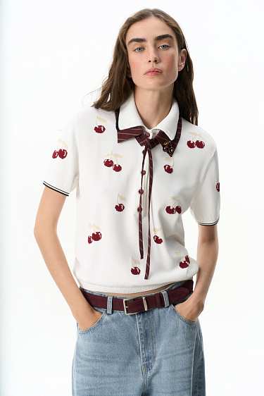 polo shirt with a cherry pattern - BRUSNIKA Women Clothes