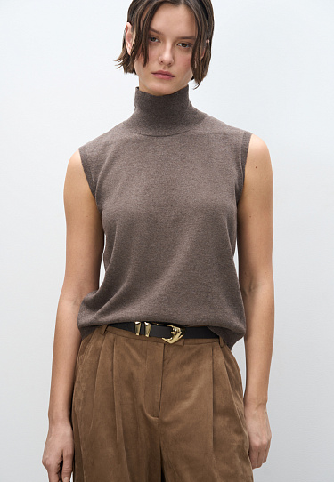 Knitted vest with a high collar - BRUSNIKA Women Clothes