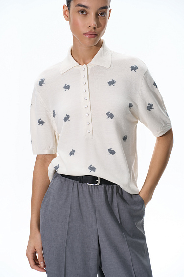 Animal Print Polo Shirt - BRUSNIKA Women Clothes