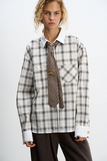 Plaid shirt with decorative buttons - BRUSNIKA Women Clothes