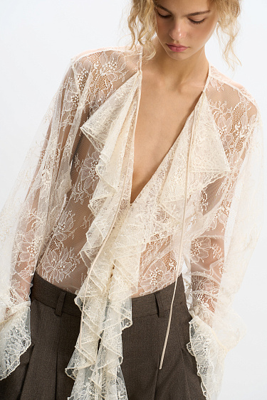 Blouse with lace frill - BRUSNIKA Women Clothes