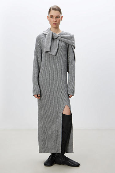 Knitted cashmere and wool dress with slit - BRUSNIKA Women Clothes