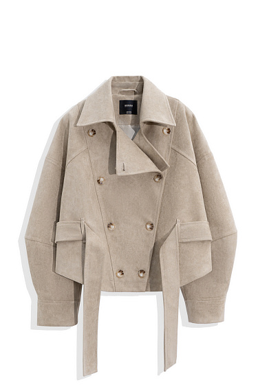 Double-breasted short suede trench coat - BRUSNIKA Women Clothes