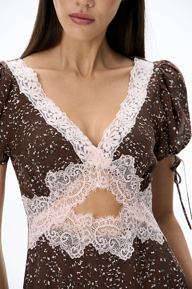 Printed dress with lace decor - BRUSNIKA Women Clothes