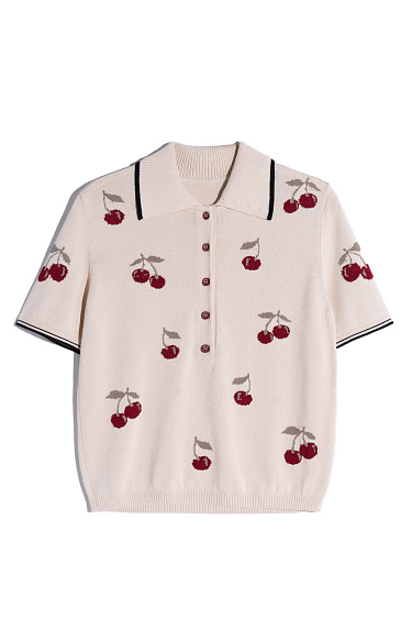 polo shirt with a cherry pattern - BRUSNIKA Women Clothes