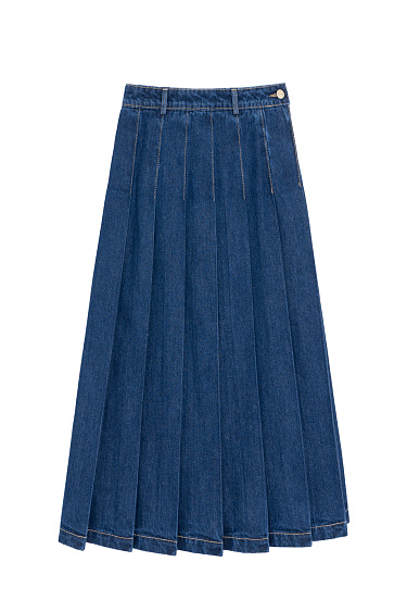 Pleated Denim Skirt - BRUSNIKA Women Clothes