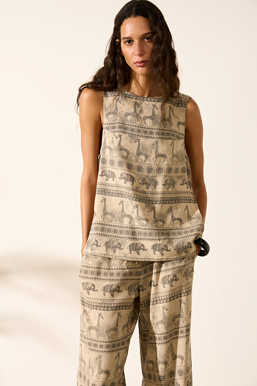 Ethnic print linen and tencel top - BRUSNIKA Women Clothes
