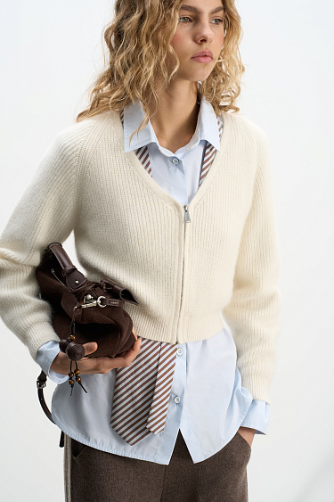 Zippered fox-fur cardigan - BRUSNIKA Women Clothes