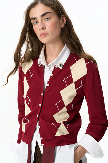 Argyle patterned cardigan - BRUSNIKA Women Clothes