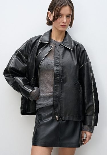 Eco-leather jacket with scuffs - BRUSNIKA Women Clothes