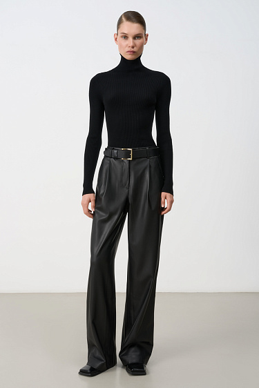 Straight trousers made of eco-leather - BRUSNIKA Women Clothes