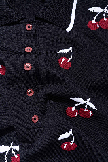 polo shirt with a cherry pattern - BRUSNIKA Women Clothes