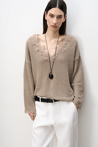 100% linen jumper with lace - BRUSNIKA Women Clothes