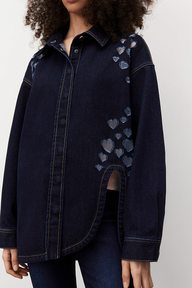 Denim shirt with hearts - BRUSNIKA Women Clothes