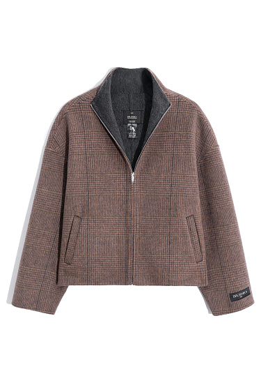 Plaid Stand Collar Jacke - BRUSNIKA Women Clothes