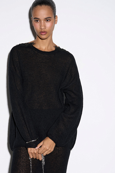 Merino wool jumper with lace - BRUSNIKA Women Clothes