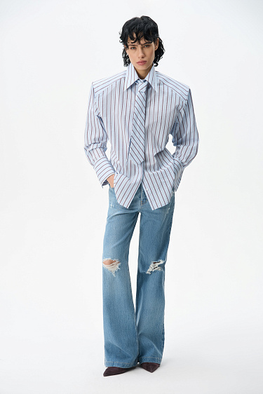Striped shirt with shoulder pads - BRUSNIKA Women Clothes