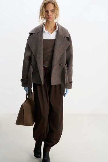 Short trench coat made of wool - BRUSNIKA Women Clothes