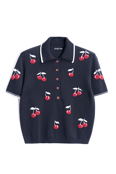 polo shirt with a cherry pattern - BRUSNIKA Women Clothes