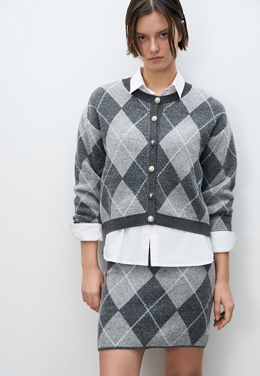 Cashmere cardigan with an Argyle pattern - BRUSNIKA Women Clothes