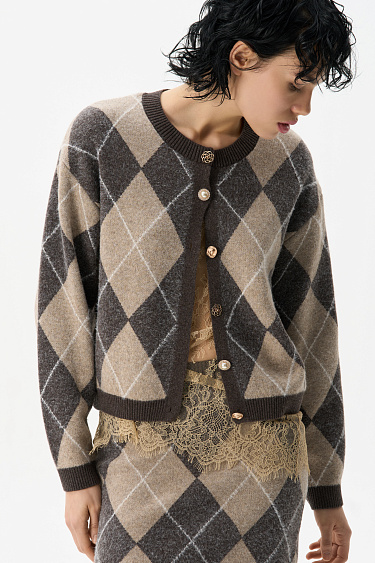 Cashmere cardigan with an Argyle pattern - BRUSNIKA Women Clothes