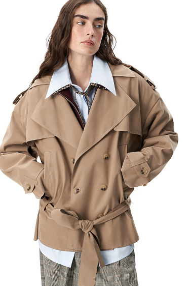 Double‑breasted short trench coat - BRUSNIKA Women Clothes