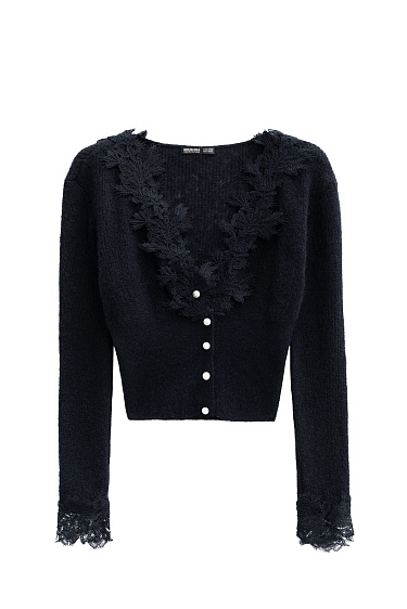 Merino wool cardigan with lace - BRUSNIKA Women Clothes
