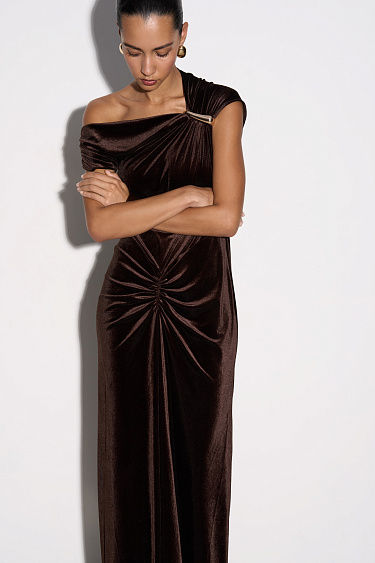 Velvet maxi dress with draping - BRUSNIKA Women Clothes