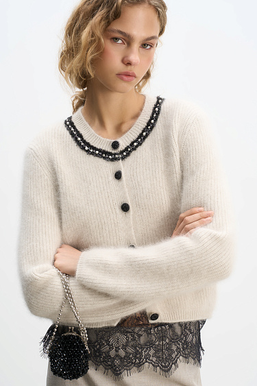 fox down cardigan with accent buttons - BRUSNIKA Women Clothes