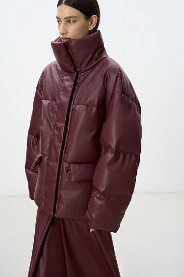 Insulated down jacket made of eco-leather - BRUSNIKA Women Clothes