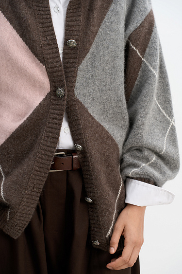 Fox-fur cardigan with an Argyle pattern - BRUSNIKA Women Clothes