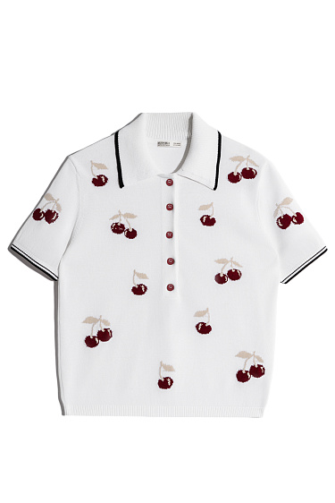 polo shirt with a cherry pattern - BRUSNIKA Women Clothes