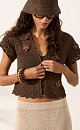 Openwork linen polo with flowers - BRUSNIKA. Women clothes