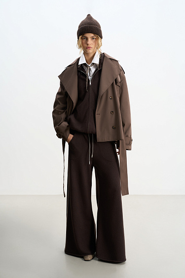 Double‑breasted short trench coat - BRUSNIKA Women Clothes
