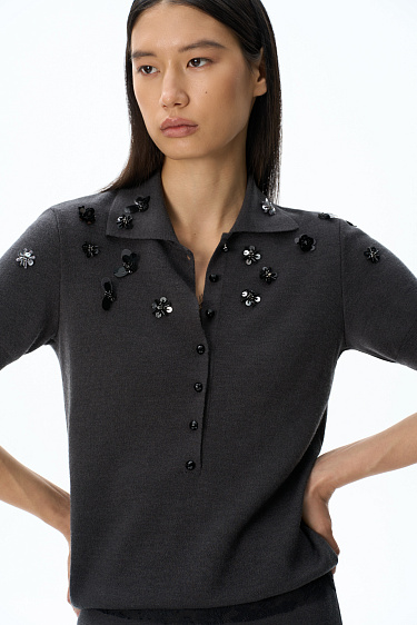 Sequined Polo Shirt - BRUSNIKA Women Clothes