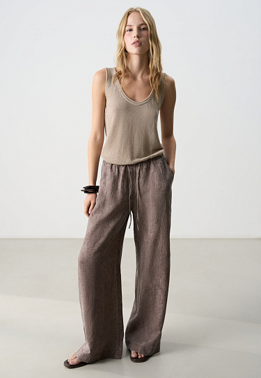 100% linen trousers with a drawstring - BRUSNIKA Women Clothes